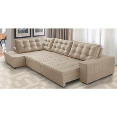 Sofá de Canto Retrátil e Reclinável com Molas 3,40x2,00 Esq Jacke Suede Bege Adonai Estofados