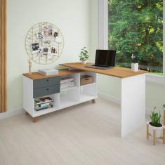 Escrivaninha Retrô Em L Para Escritório E Home Office Com 2 G