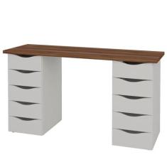 Mesa Para Escritório Escrivaninha Due Web Nogal A02 Branco - Lyam Deco