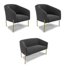 Namoradeira E 2 Poltronas Pé Ferro Dourado Stella Bouclê D03 - D`rossi Cor Grafite