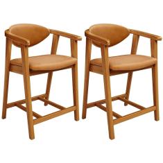 Kit 02 Banquetas Baixa Cozinha Sala de Jantar Bancada Cecília L02 Couríssimo Whisky - Lyam Decor