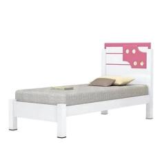 Cama De Solteiro Luiza 0.90 Branco/Rosa – Vitamov