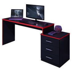 Mesa para Computador Gamer drx 5000 Preto Trama Vermelho - Móveis Leão