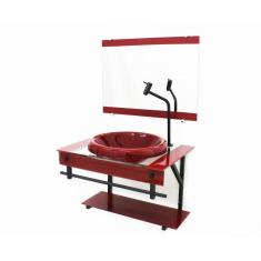 Gabinete Com Cuba Para Banheiro De Vidro 60Cm - Vermelho