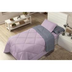 Kit Edredom Solteiro Dupla Face Ternura 04 peças Cinza/ Rosa - Casa Co