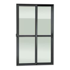 Porta De Correr 2 Folhas Moveis 210 X 120 Elite Com Fechadura Tetra Vidro Liso Preto