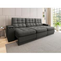 Sofá com Porta Copos e Carregador USB Eureka 2,30m Assento Retrátil e 