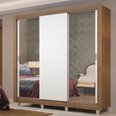 Guarda-roupa Casal Madesa Lyon Plus 3 Portas de Correr com Espelhos 4 Gavetas com Pés