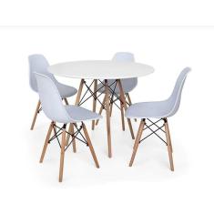 Jogo De Mesa 4 Cadeiras Brancas Eames Dkr 110 Cm Base Madeira Tampo Branco