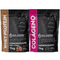 Kit: Whey Protein Concentrado 1Kg + Colágeno Hidrolisado 1Kg - 100% Importado - Soldiers Nutrition-Unissex