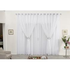 Cortina Voil Duplo Branco 6,00x2,80 Ilhós E Fivelas Cromadas
