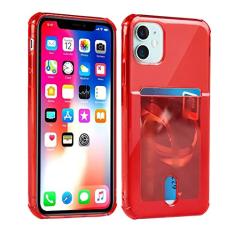 Capa de telefone transparente à prova de choque para iPhone 12 Mini 14 13 12 11 Pro Max X XS XR 7 8 Plus Suporte de cartão de carteira de silicone macio, vermelho, para iPhone 11