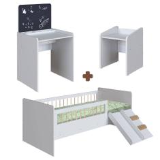 Kit Cama Montessoriana Com Banqueta E Mesa Com Quadro Infantil Branco Spencer Shop Jm