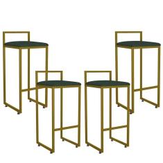 Kit 04 Banquetas Alta Hanna Dourado Linho Verde Musgo