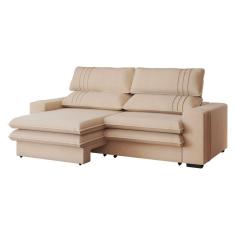 Sofá 2 Lugares Retrátil Noruega 180 Cm Veludo Off White Pés Tabaco - D`rossi