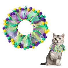 Coleira de cachorro Mardi Gras acessórios de pescoço para animais de estimação carnaval ajustável gato pompom bola cachecol coleiras de fantasia para cães gatos animais festas de carnaval cosplay