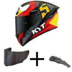 Capacete KYT TT Course Jaume Masia Flux Cinza e Vermelho Mais Viseira 