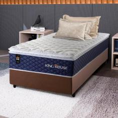 Conjunto Cama Box c/ Molas Ensacadas Lagras Azul Solteiro 88x188x66 - 