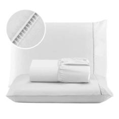 Jogo de Lençol 03 Peças 400 Fios Cama Queen Micropercal Ponto Palito -