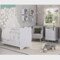 Quarto de Bebê Completo com 1 Berço e 1 Comoda Pipoca Móveis Percasa