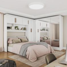 Guarda-roupa Casal Modulado 5 Portas Santiago 3 Portas Premium 5 Gaveta com Espelho Branco