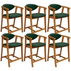 Kit 06 Banquetas Baixa Cozinha Bancada Cecília L02 Couríssimo Verde Musgo Lyam Decor