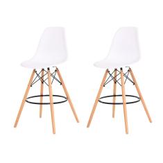 Kit 2 Banquetas Alta Eiffel Eames Branca Base Madeira Cozinha Bar Bistrô Bancada