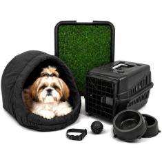 Kit Cama Toca Iglu Pet Médio Sanitário Grama Transporte Acessórios - S
