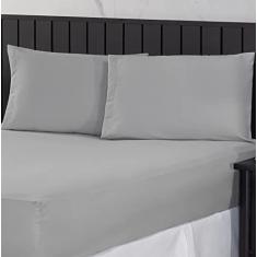 Jogo de Cama Casal Queen 400 Fios Percal 03 Peças Com Barra, Antiácaro, Anti-pilling com Toque Macio - Cinza