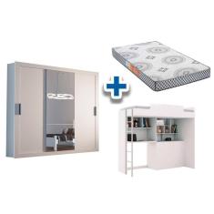 Guarda Roupas 3 Portas De Correr Pérola Polar (2un) Veneza Luxo Beliche Office New Branco - Rufato