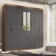 Guarda-roupa Casal 8 Portas 6 Gavetas Liverpool com Espelhos Jatobá/Grafite