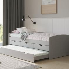 Bicama Solteiro 3 Gavetas em Madeira Maciça Ulli Cool Grey