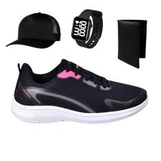 Tenis Esportivo Masculino Feminino SPORT Caminhada Corrida Leve + Boné + Relógio Digital + Carteira-Unissex
