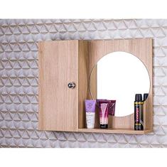 Armário Para Banheiro Com Espelho Redondo Cor Madeira Clara