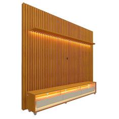 Painel e Rack Ripado com LED e Rodízio Nobre 230 Naturale Off White - Gelius