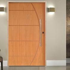 Porta Belíssima 6 Padrão Imbuia Batente Ecológico 14 Fechadura Rolete Puxador Tubo 72 X 210 Direito Natural