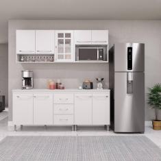 Armário de Cozinha Modulada Compacta Fidelitá Viena 4 Peças 190cm 9 Portas 3 Gavetas Com Tampo Branco