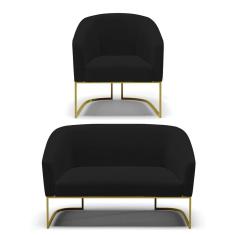 Sofá Namoradeira e Poltrona Base Industrial Dourado Stella D03 - D`Rossi