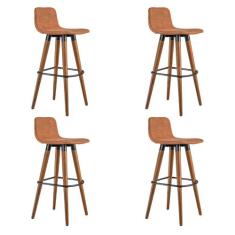 Kit 4 Banquetas Altas Luxo Linea Aço Preto Linho Terracota Base Carval