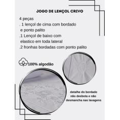 Jogo Lençol Casal Percal 200 Fios Bordado 100 % Algodão 4 Peças - INGR