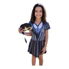 Fantasia Infantil Wandinha Adams Vestido Baile Halloween - pijamas viç