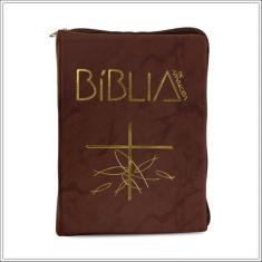 BÍblia deAparecida bolso zíper flexível marrom