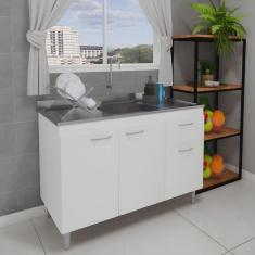 Balcão de Pia Cozinha 120cm Armário Gabinete Morgana Branco