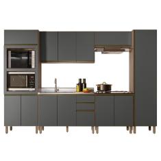 Armário De Cozinha 6 Peças E Pia 120cm Jessy N03 Carvalho/grafite - Mpozenato