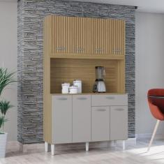 Cozinha Compacta 8 Portas 1 Gaveta Cassia Poquema, Damasco/Off White