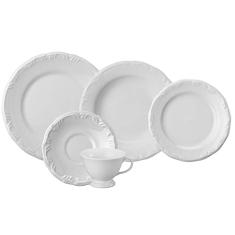 Serviço de Jantar e Chá 30 peças em Porcelana. Modelo Redondo com Relevo Pomerode. Branca. Fabricado pela Schmidt.