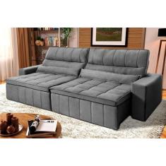 Sofá Retrátil Reclinável Supremo 2,30m Suede Velut Cinza Molas no Asse