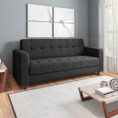 Sofá 03 Lugares Arezzo Suede Preto Pés Chanfrado Tabaco D01 - D'Rossi