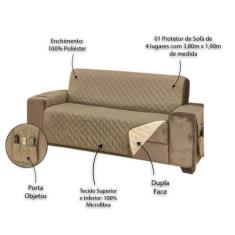 Protetor para Sofá de 4 Lugares Manu - MR, Kaqui/Palha