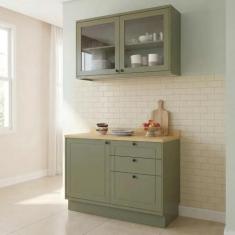 Cozinha Compacta 2 Peças Balcão com Tampo 3 Gavetas e Armário Aéreo co